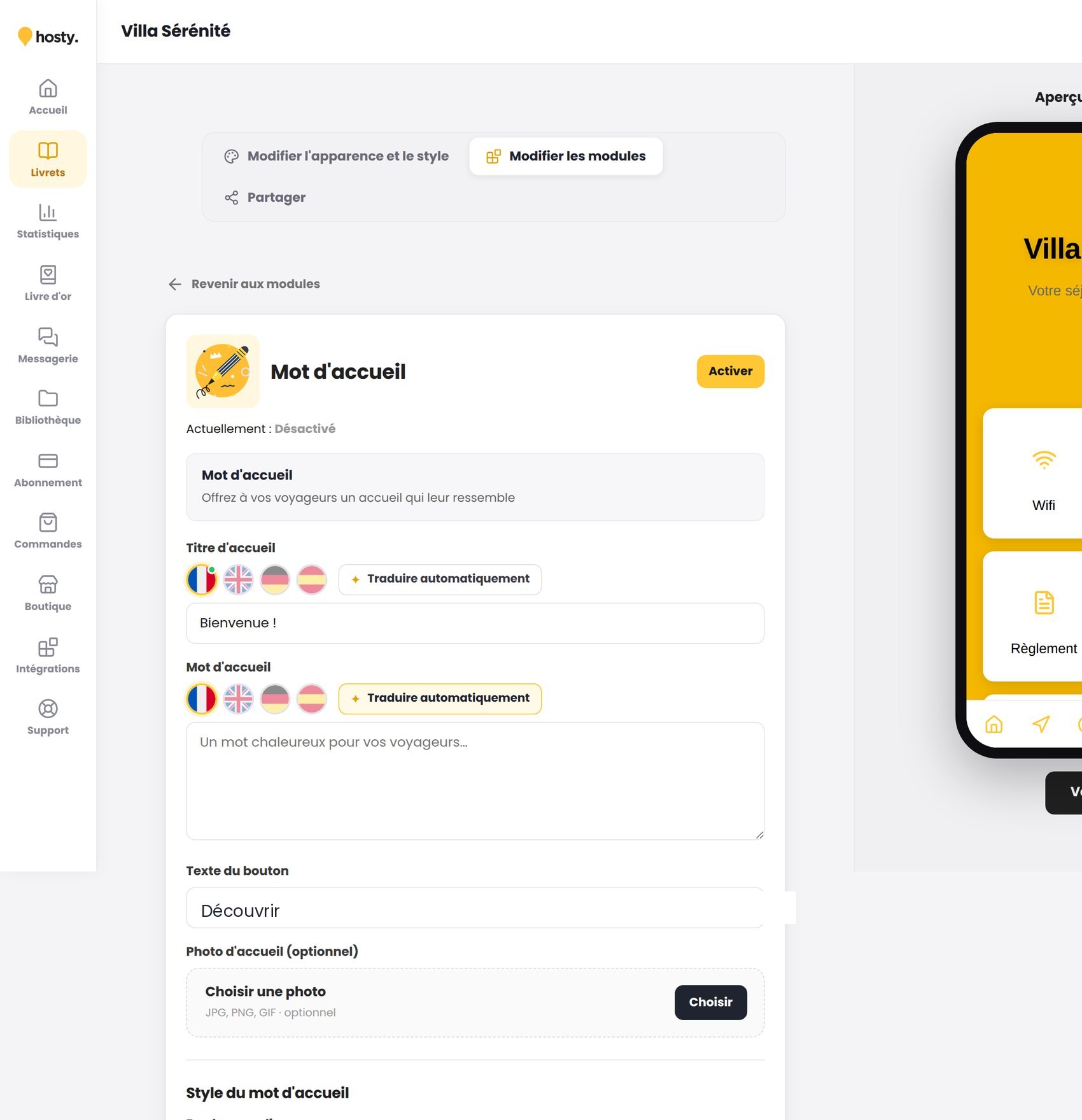 Comment personnaliser le mot d'accueil ?